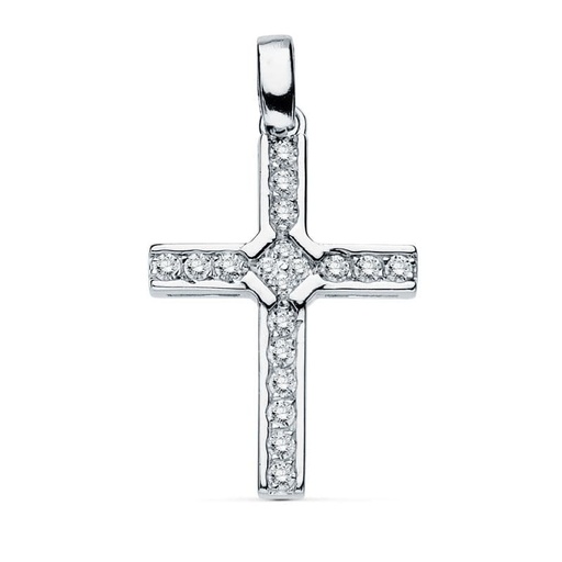[P16892] 18K CRUZ ORO BLANCO CIRCONITAS 20X14 MM