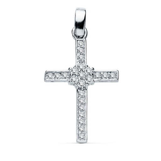 [P16893] 18K CRUZ ORO BLANCO CIRCONITAS 19X13 MM
