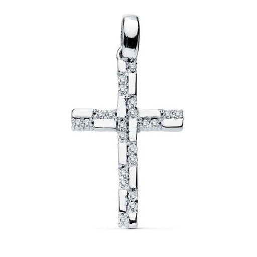 [P16894] 18K CRUZ ORO BLANCO CIRCONITAS 19X12 MM