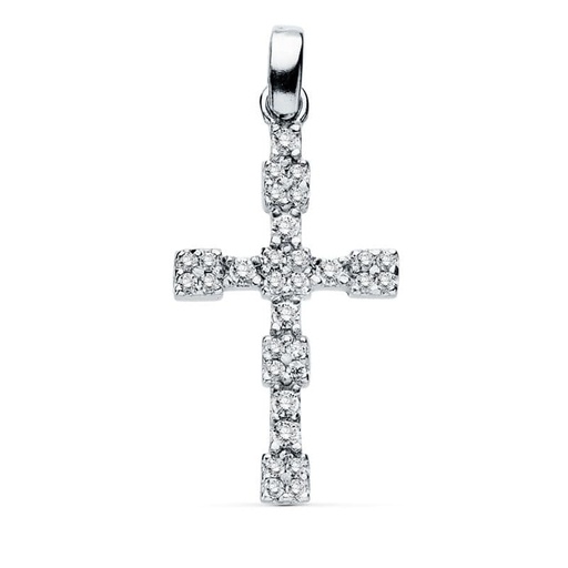[P16895] 18K CRUZ ORO BLANCO CIRCONITAS 21X13 MM