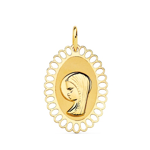 [P16898] 18K MEDALLA VIRGEN NIÑA CERCO OVAL CALADO 21X16 MM