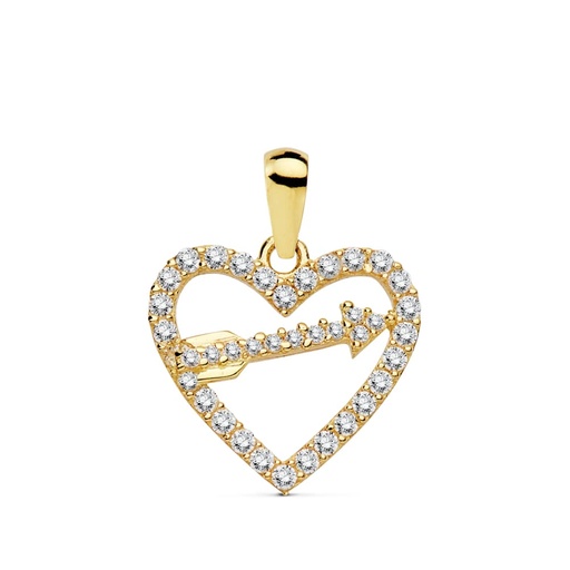 [P16910] 18K COLGANTE ORO AMARILLO CORAZON Y FLECHA 15X13 MM