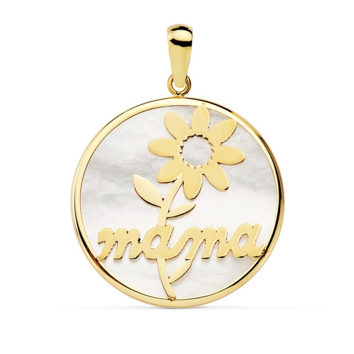 [P16921] 18K COLGANTE ORO AMARILLO MAMA NACAR MARGARITA 20 MM