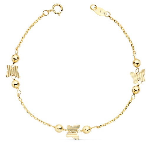 [P16923] 18K PULSERA MARIPOSAS Y BOLAS LISAS 4 MM