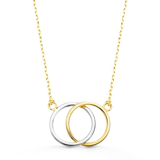 [P16928] 18K GARGANTILLA ORO BICOLOR DOS AROS 16X12 MM CADENA FORZADA 44 CM