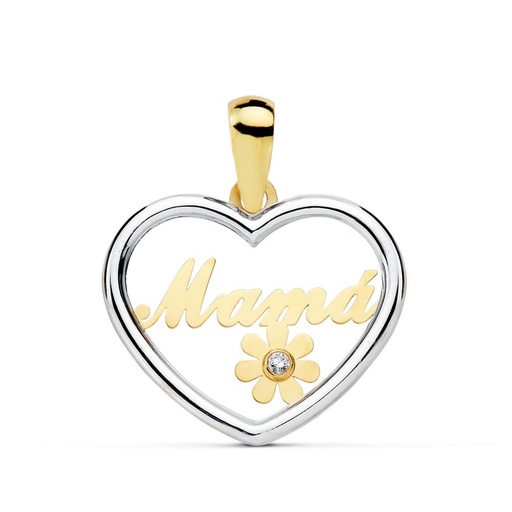 [P16935] 18K COLGANTE MAMA CORAZON BICOLOR 19X15 MM