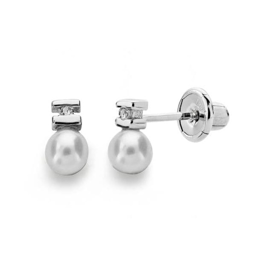 [P1694] 18K PENDIENTES PERLA 3 MM DIAMANTES TALLA BRILLANTE 0.012KTS