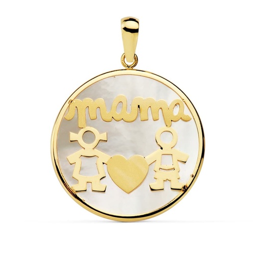 [P16940] 18K COLGANTE ORO AMARILLO MAMA NACAR NIÑO-NIÑA 20 MM