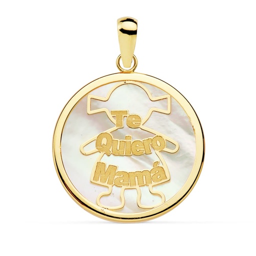 [P16941] 18K COLGANTE ORO AMARILLO NACAR MAMA NIÑA 20 MM