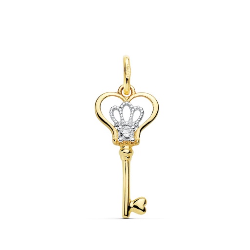 [P16946] 18K COLGANTE LLAVE BICOLOR CIRCONITAS 18X9