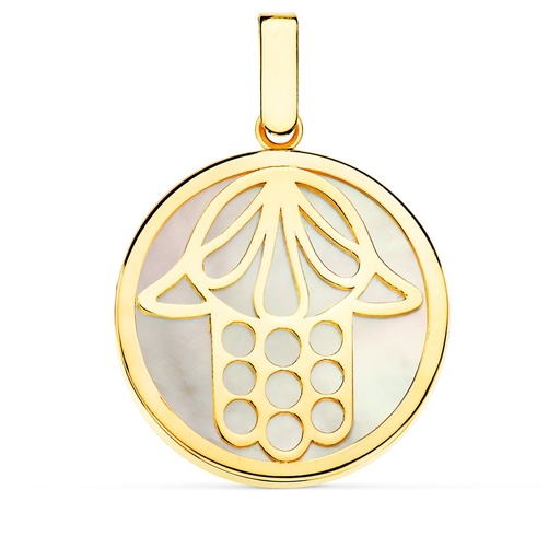 [P16947] 18K COLGANTE NACAR MANO DE FATIMA 20 MM