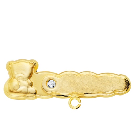 [P16948] 18K ALFILER ORO AMARILLO OSO TALLADO CON CIRCONITA 27X9 MM
