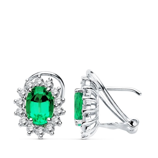 [P1695-1-ES] 18K PENDIENTES ORO BLANCO ESMERALDA 1.50 QTS. DIAMANTES S-HI. 0.70 QTS.