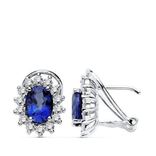 [P1695-1-ZA] 18K PENDIENTES ORO BLANCO ZAFIRO 1.96 QTS. DIAMANTES S-HI. 0.70 QTS.