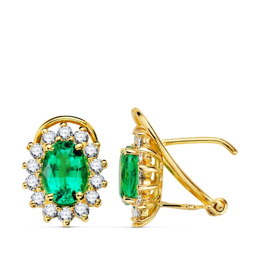 [P1695-1OAES] 18K PENDIENTES ORO AMARILLO ESMERALDA 1.50QT Y DIAMANTES 0.580QT SI H. 12X9MM