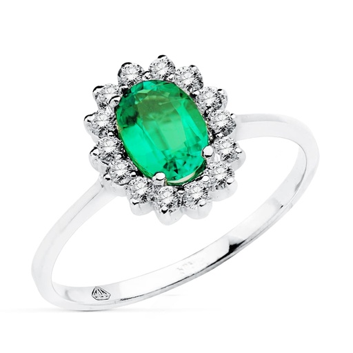 [P1695-2-ES] 18K SORTIJA ORO BLANCO ESMERALDA 0.75 QTS. DIAMANTES 0.300 QTS. SI-H