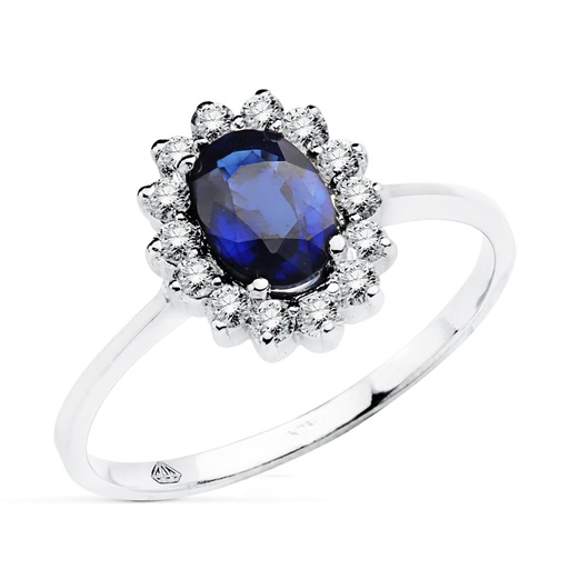 [P1695-2-ZA] 18K SORTIJA ORO BLANCO ZAFIRO 0.98 QTS. DIAMANTES 0.300 QTS. SI-H