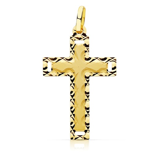 [P16954] 18K CRUZ SIN CRISTO TALLADA 28X17 MM