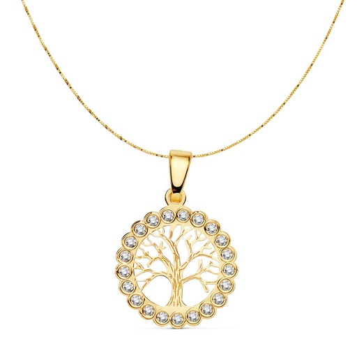 [P16959] 18K COLGANTE ARBOL DE LA VIDA 15 MM CADENA VENECIANA 42 CM