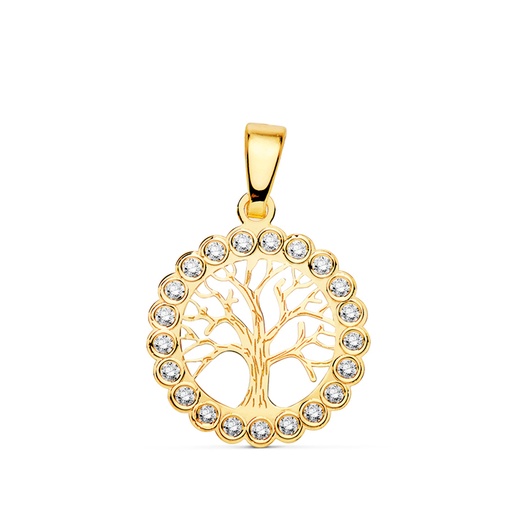 [P16959-5] 18K COLGANTE ORO AMARILLO ARBOL DE LA VIDA CIRCONITAS 15 MM