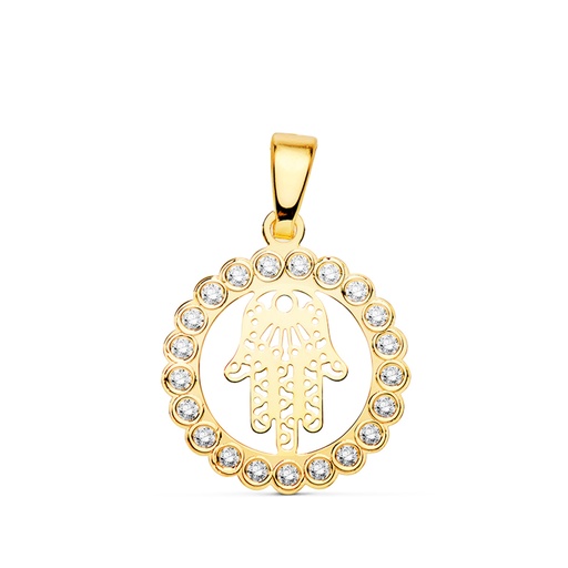 [P16962-5] 18K COLGANTE ORO AMARILLO MANO DE FATIMA CIRCONITAS 15 MM