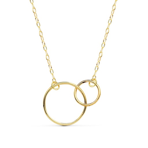 [P16978] 18K GARGANTILLA DOBLE ARO 14 Y 8 MM CADENA 42 CM