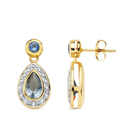 [P16998-AM] 18K PENDIENTES ORO BICOLOR AGUAMARINA 19X9 MM