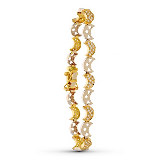 [P17000016] 18K PULSERA ORO BICOLOR CIRCONITAS MEDIA LUNAS