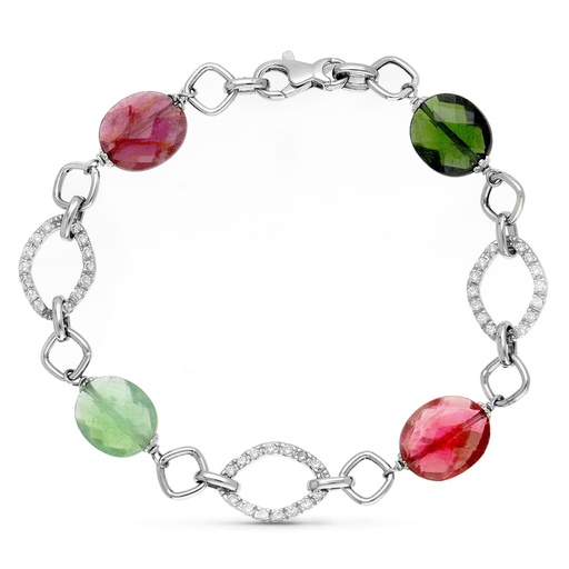 [P17000017] 18K PULSERA ORO BLANCO PIEDRAS COLORES. 19.5CM