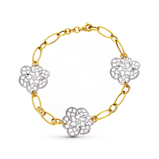 [P17000026] 18K PULSERA ORO BICOLOR FLORES