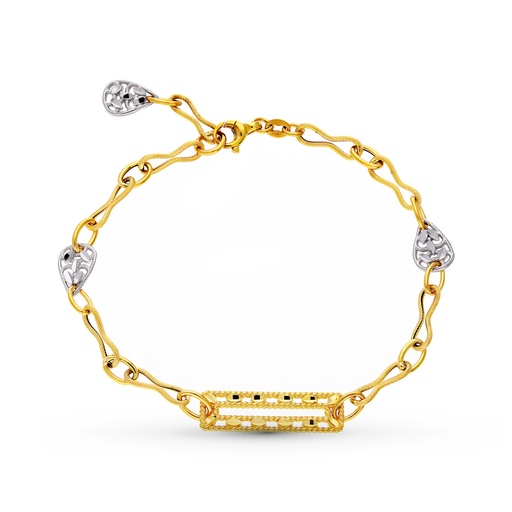 [P17000041] 18k PULSERA ORO BICOLOR MOTIVOS Y HOJAS