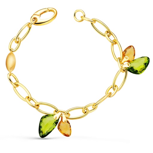 [P17000049] 18K PULSERA ORO AMARILLO ESLABONES BRILLO Y PIEDRAS COLORES. ANCHO 7 MM 20 CM