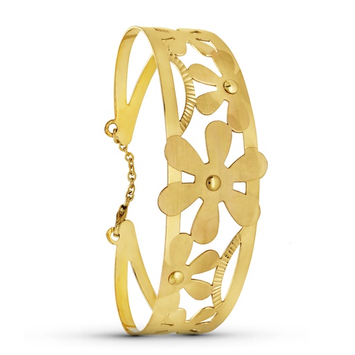 [P17000053] 18K PULSERA RIGIDA ORO AMARILLO FLORES RIGIDA 20 MM