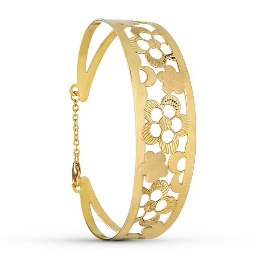 [P17000054] 18K PULSERA RIGIDA ORO AMARILLO FLORES 20 MM