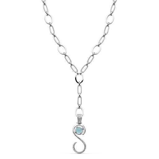 [P17000066] 18K GARGANTILLA ORO BLANCO 44CM COLGANTE CON PIEDRA AZUL