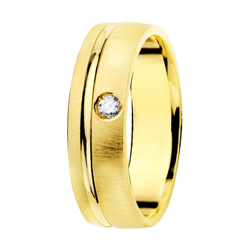 [P17000087] 18K ALIANZA ORO AMARILLO MATIZADA Y FILO BRILLO 5.5MM DIAMANTE 0.045 QTS.
