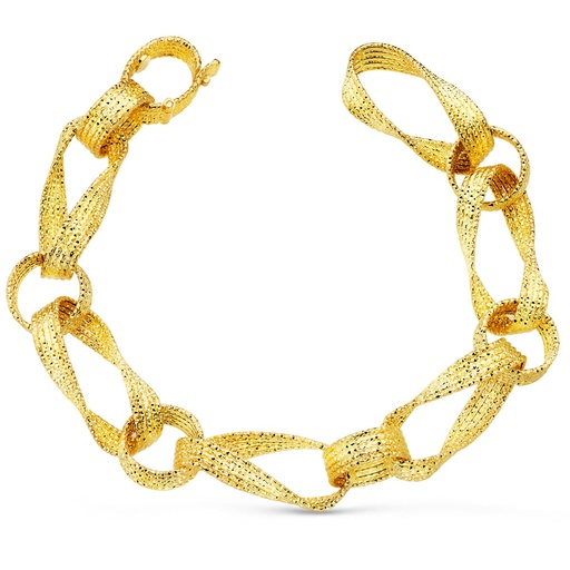 [P17000095] 18K PULSERA ORO AMARILLO ESLABONES HUECOS ANCHO 12 MM LARGO 21 CM