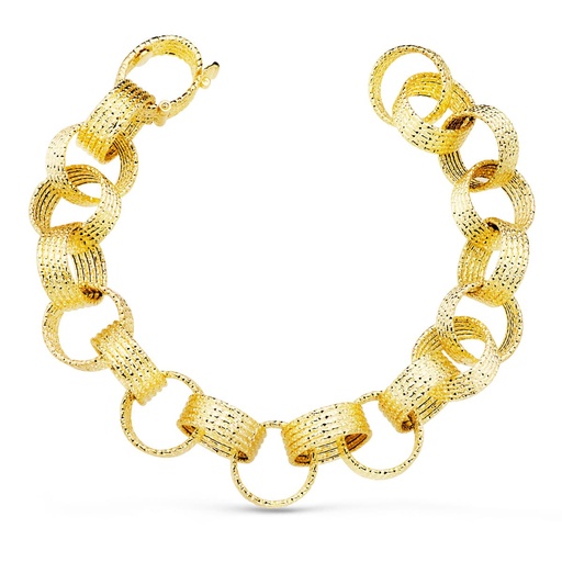 [P17000097] 18K PULSERA ORO AMARILLO ESLABONES REDONDOS HUECOS ANCHO 12 MM LARGO 20 CM