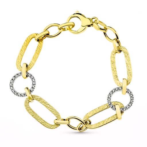 [P17000102] 18K PULSERA BICOLOR ESLABONES ANCHO 14 MM LARGO 20.5 CM