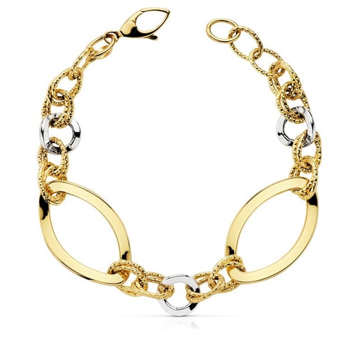 [P17000139] 18K PULSERA BICOLOR HUECA ANCHO 18 MM LARGO 19 CM