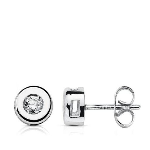 [P1719] 18K PENDIENTES ORO BLANCO DIAMANTES 6.5 MM 0.220 QTS. H-SI