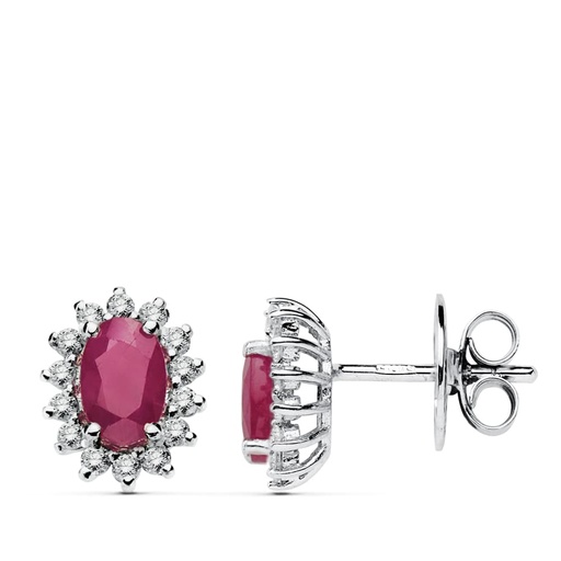 [P1724-1-RU] 18K PENDIENTES ORO BLANCO RUBI 1.00 QT. DIAMANTES 0.28 QTS. SI-H