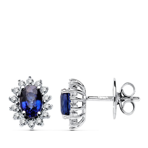 [P1724-1-ZA] 18K PENDIENTES ORO BLANCO ZAFIRO 1.24 QT. DIAMANTES 0.28 QTS. SI-H
