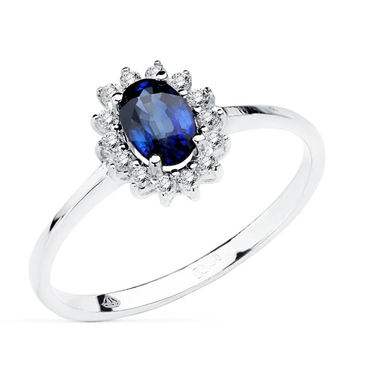 [P1724-2-ZA] 18K SORTIJA ORO BLANCO ZAFIRO 0.62 QTS.  DIAMANTES 0.14 QTS. SI-H