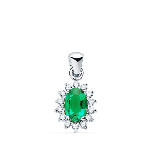 [P1724-5ES] 18K COLGANTE O.BLANCO ESMERALDA 0.39 QT. 14 DIAMANTES 0.14 QTS. SI-H. 10X8 MM