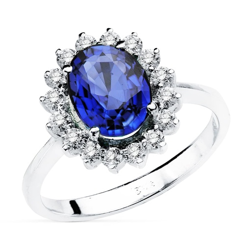 [P1726-2-ZA] 18K SORTIJA ORO BLANCO ZAFIRO 2.47 QT. DIAMANTES 0.56 QT. SI-H