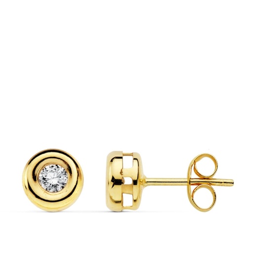 [P1740-OA] 18K PENDIENTES ORO AMARILLO CHATON CON 2 DIAMANTES 0.22 QTS. SI-H. CIERRE PRESIO