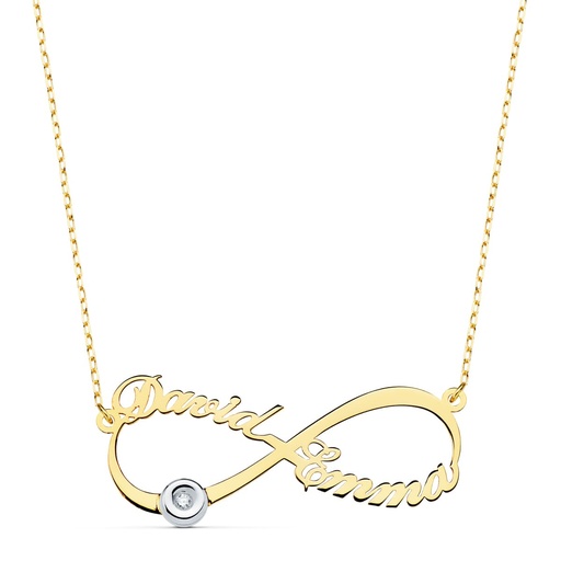 [P1761] GARGANTILLA INFINITO PERSONALIZADO 2 NOMBRES 35 MM DIAMANTE CADENA 44+2 CM