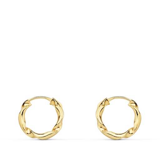 [P18000] 18K AROS ORO AMARILLO HUECOS RETORCIDOS. 12X2 MM