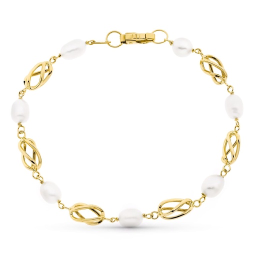[P18000006] 18K PULSERA ORO AMARILLO CON PERLA Y JAULAS